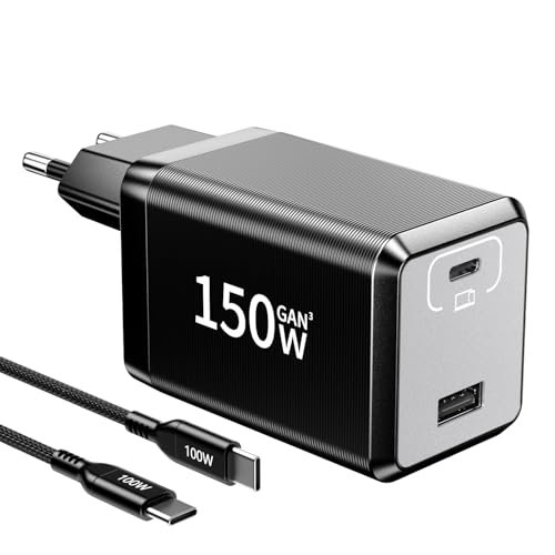 HSSNS 150W USB C Ladegerät, 2-Port Schnellladegerät PD Fast Charger, USB C Stecker kompatibel mit MacBook Pro/Air, Laptop, iPad Pro, iPhone 17/16/15 Series, Samsung Galaxy.