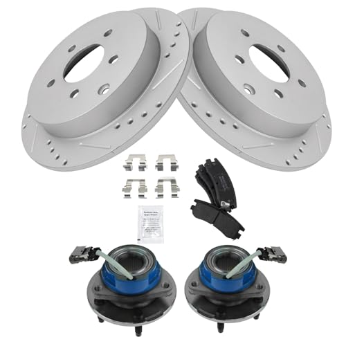 Image of TRQ Performance Rear Brake Pad and Rotor Set Semi Metallic G Coated Rotors Compatible with 02-06 Buick Rendezvous 02-04 Chevrolet Venture Oldsmobile Silhouette 01-05 Pontiac Aztek 02-05 Montana