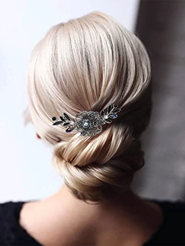 Casdre Black Wedding Hair Comb Silver Rhinestone Bridal Hair Piece Crystal Evening Party Hair Accessories For Women And Girls #TOP4