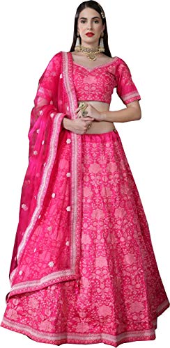 Divine International Trading Co Women's Bridal Dulhan Collection Indian Wedding Silk Lehenga Choli with Bridal Net Dupatta (Pink, Free Size)