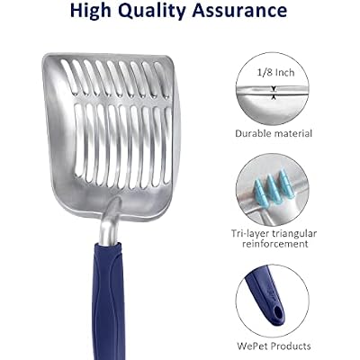 WePet Cat Litter Scoop, Aluminum Alloy Sifter, Kitty Metal Scooper, Deep Shovel, Long Handle, Poop Sifting, Kitten Pooper Lifter, Durable, Heavy Duty, for Litter Box