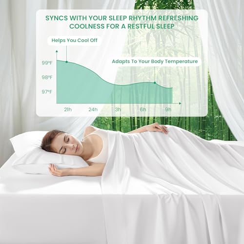 SONORO KATE 100% Viscose Derived from Bamboo_Sheets Queen Size, Ultra Breathable & Cooling Bed Sheets for Hot Sleepers, Hotel Luxury Silky Bedding Sheets, 16" Deep Pocket - 4PC (White,Queen)
