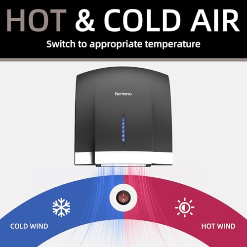 Bertreno Commercial Hand Dryer Electric Compact Hand Dryer for Bathrooms Commercial 1800W High Speed Hand Dryer with Hot Cold Air and Noise Reduction 110V Silver - Thumbnail 4