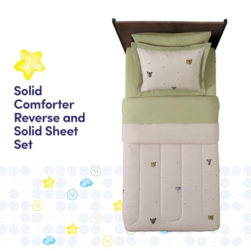 Image of Kids Jungle Safari Comforter Set Twin Size - Bed in a Bag with Savanna Animals, Sheets, Pillowcases & Shams - Soft Bedding with Lions, Giraffes, Elephants, and More - Boys or Girls Bedroom Decor