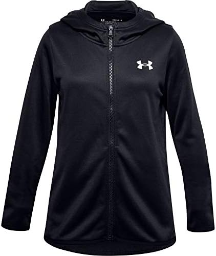 Under Armour Girls' Armour Fleece Full Zip Hoodie , Black (001)/White , Youth Large