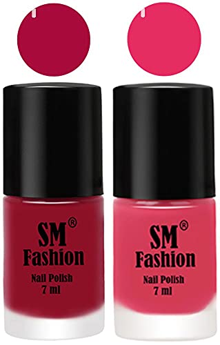 Image of Long Lasting Nail Polish | Nail Paint Combo 7 ml Each) - Set of 2 Raspberry-Dark Rose Pink