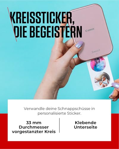 Canon Zink™ Fotopapier – Vorgefertigte Kreis-Fotoaufkleber (20 Blatt) – Drucken Sie Handy-Fotos für personalisierte Aufkleber