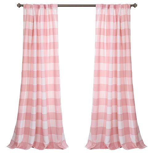 Lush Decor Checker Room Darkening Window Curtain Panel Pair, 84" X 52", Pink #TOP4