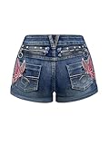 WDIRARA Women's Butterfly Embroidered Punk Denim Shorts Skinny Y2k Vintage Distressed Low Rise Jean Shorts Medium Blue Small