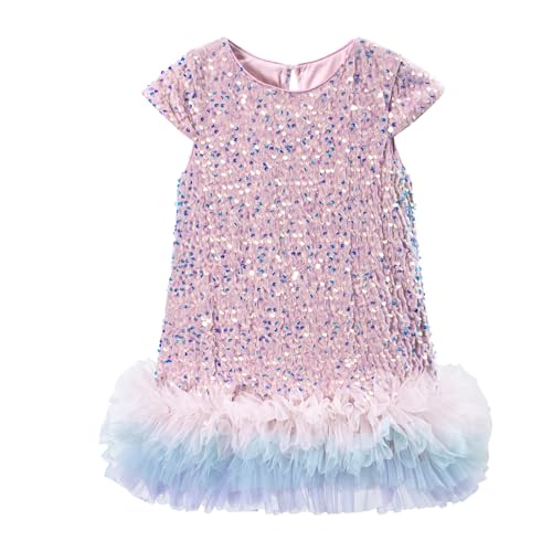 Tutu.kk Toddler Girls Sequin Dress A-Line Sparkly Short Sleeve Wedding Party Gown Dresses for Girls Pink 5-6 Years