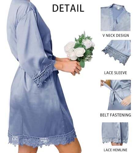 3Pcs Womens Satin Robes for Bride Bridesmaid Silk Bathrobes Silky Kimono Robe for Wedding Party Loungewear Lace Sleepwear3