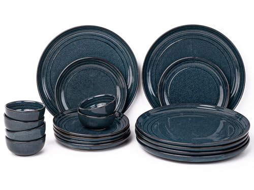 Image of Bodhi House Handcrafted Chip Resistance Porcelain Dinner Set, 18 Pieces Dish Set Serving for 6, Microwave and Dishwasher Safe, Bone-ash Free, Crockery Set for Dining and Gifting, Sapphire Blue