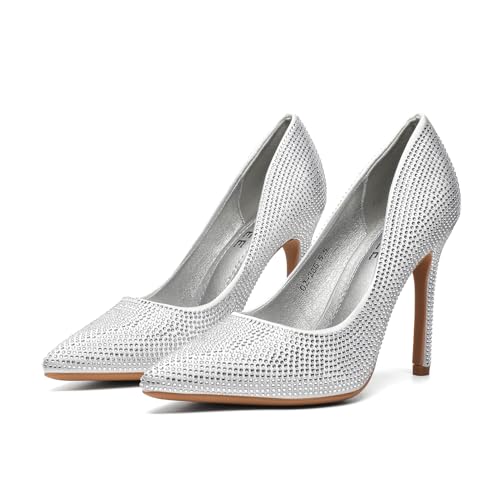 Women's Pumps, Closed Toe Pointed Stiletto High Heel Sparkly Prom Shoes with Glitter Rhinestone, Wedding Heels for Bride Shoes2