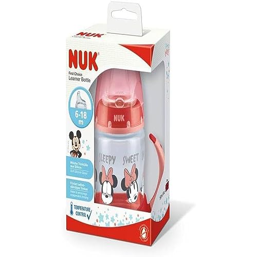 NUK Disney First Choice Learner Cup Sippy Cup | 6-18 Months | Temperature Control | Leak-Proof Silicone Spout | Anti-Colic Vent | BPA-Free | 150ml | Minnie Mouse (Red)