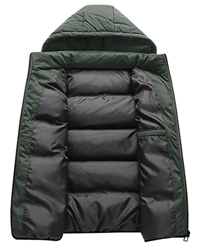 hathne Herren Winter Puffer Weste Ärmellos Warm Reißverschluss Leichte Jacke Weste mit abnehmbarer Kapuze, Grün (Army Green), Large
