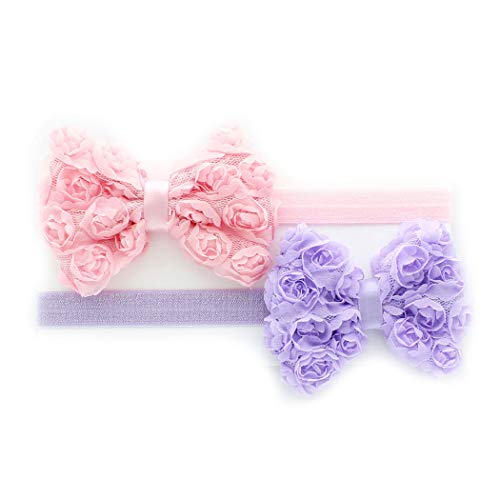 My Lello Girls Fabric Rose Bow Headbands 2 Pack (Light Pink/Lavender)