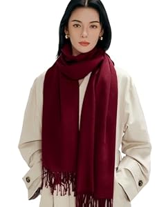 MaaMgic Schal Damen Warm Winter Herbst unifarben Baumwolle mit quasten/fransen, 20+ Farben Einfarbig & Kariert Pashmina Stola Schals MEHRWEG,Wein Rot