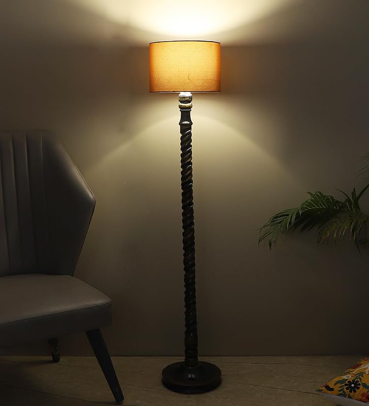 Image of tu casa Mango Wooden Floor Lamps with Spiral Base & Red Shade for Home Decor, Bedrooms Corner, Living Room, Gifting, Diwali Decoration, Hall, Office, Study Room (Height: - 56 inch) - Bulb not Included