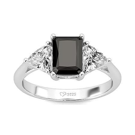 Jeulia Ring aus 925er Sterlingsilber mit drei Steinen im Smaragdschliff Valentinstag Versprechen Jubiläumsringe für ihre Teenager Mädchen mit Schmuckschatulle