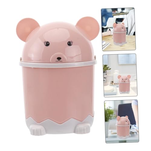 TEHAUX 2pcs Mini Desktop Trash Cans with Flip Lid Plastic Garbage Containers Compact Office Wastebins for Home and Bathroom in Nordic Pink and Blue