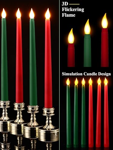Image of Treela 24 Pcs Flameless Taper Candles Battery Operated ulkB Fake Candles Light LED Candle Sticks Flickering Tapered for Wedding Anniversary Holiday Decoration(Basic,10 Inch,Red,Green)