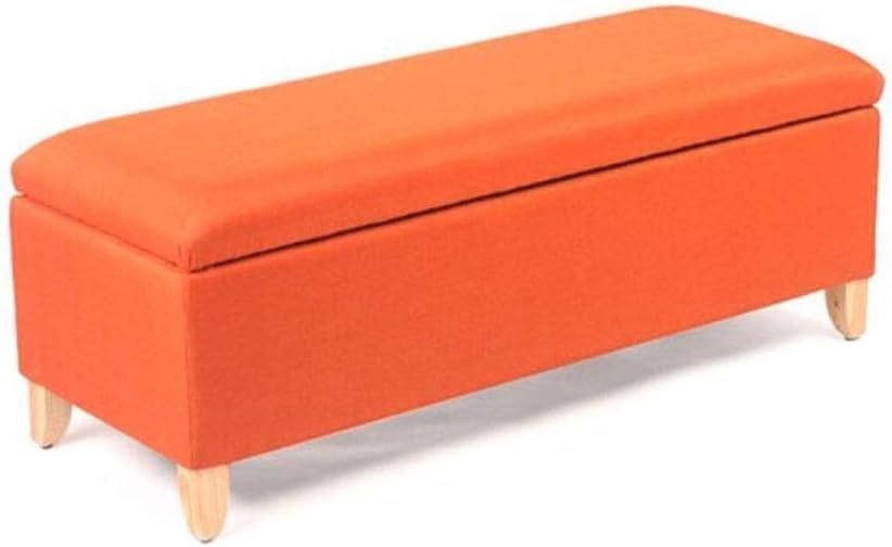 Coffre de rangement ottoman rembourré orange 60cm et pieds bois massif salon