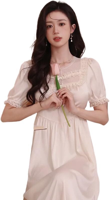 [売店] 婦人用サテンローブ、 レディース 半袖 ナイトガウン レース 刺繍 プリンセス サテン ブラック ピンク 複数サイズ