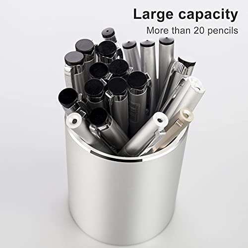 Dofuhem Pen Holder, Metal Pencil Cup, Round Aluminum Desktop Organizer And Storage Box For Office,School,Home And Kids, Non-Slip Silicone Bottom, 3.9×3.1×3.1Inch, Silver #TOP3