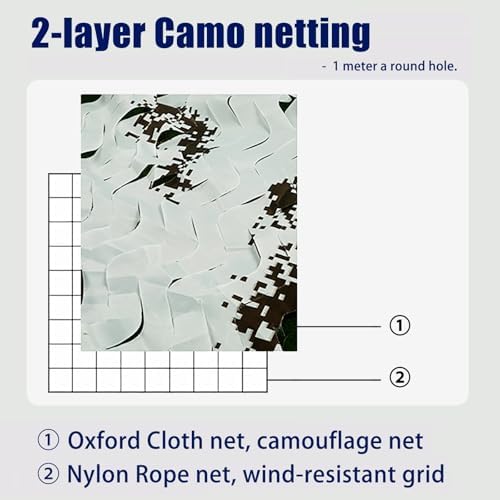 UFLA 2x4m Netting - White & Black Camouflage Fabric for Camping, Photography, Garden Decor, Military Concealment, Hunting, Shooting, Outdoor Privacy Shield
