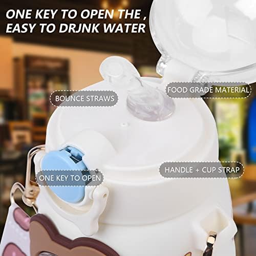 Aisen Kawaii Bear Water Bottle, 720ml Cute Driking Bottle wiht Straw, Plastic Water Bottle for Girls Teenager, for Daily Outdoor Sports Working (White)