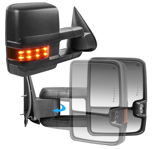 KUIPERAUTO Pair Black Power Fold Towing Mirrors Compatible with 07-13 GMC Serria Yukon Chevy Silverado Suburban Tahoe w/Turn Light,Control Switch, Backup Lamp by KUIPERAUTO - Used condition - US$226.84