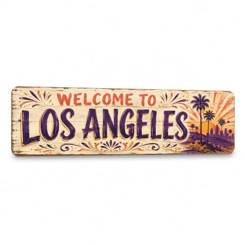 Vintage "Welcome to Los Angeles" Folksy Barnwood Metal Sign