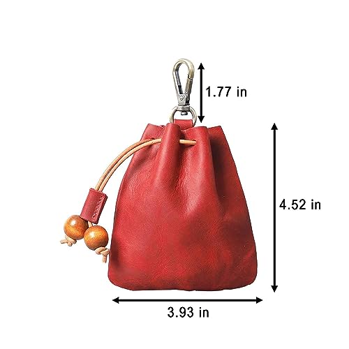 1Pcs Leather Vintage Drawstring Coin Purse,Retro Nordic Portable Coin Purse Medieval Belt Pouch Mini Pouch Coin Organizer Drawstring Small Hanging Bag Key Bag for Men and Women (Red)2