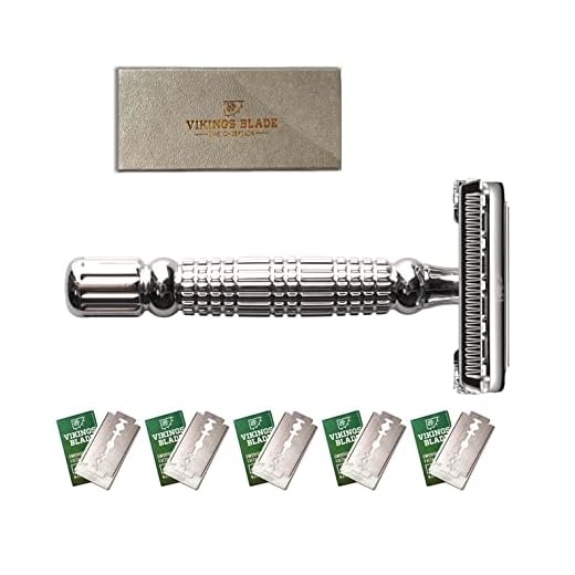 Double Edge Safety Razor by VIKINGS BLADE, Fat & Short Handle, Swedish Steel Blades Pack + Luxury Case. Twist to Open, Heavy Duty, Reduces Razor Burn, Smooth, Close, Clean Shave (Model: The Chieftain)