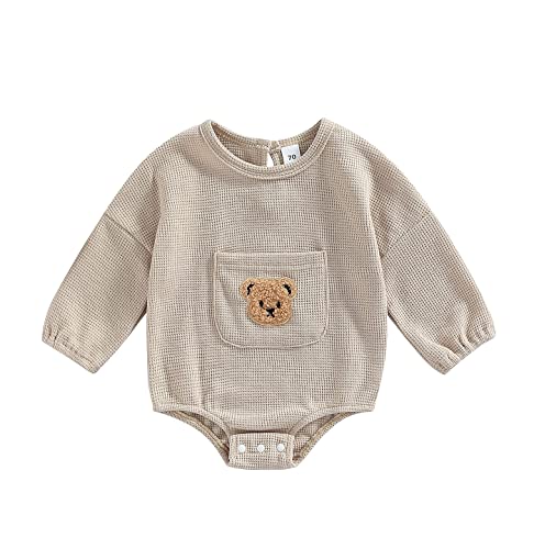 Douhoow Cute Baby Sweatshirt Romper Waffle Knit Baby Clothes Infant Girl Boy Fall Winter Outfits