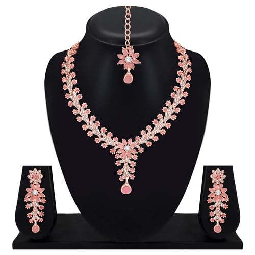 Image of Atasi International Diamond Necklace Jewellery Set for Women with Earrings and Maang Tikka for Wedding, Party, Engagements & Festivals