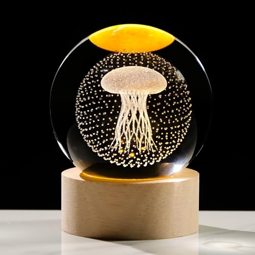 Image of 3D Crystal Ball Jellyfish Gifts for Women Men - Jellyfish Statue Paperweight Birthday Jellyfish Gifts for Best Friend Daughter Keepsake Paperweight - Animals Figurines Statues Home Decor