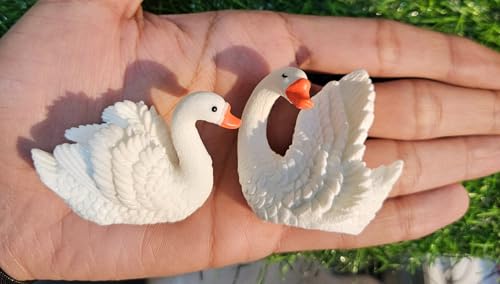 Image of Miniature Swan Mini Figurines Miniature Garden Decor Fairy Garden Set of 2 (White Swan)