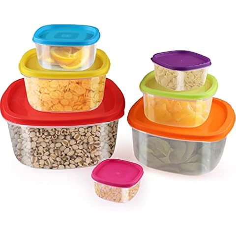 Arrinew Food Storage Containers with Lids, Nest Stackable Space-Save Design Plastic Storage Bowls, Multi-Color Kitchen Bowls Food Storage, BPA Free Microwave Freezer Dishwasher Safe, 7 Pack Cover