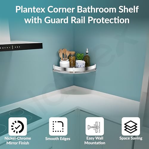 Image of Plantex Corner Shelf for Bathroom Wall /Stainless Steel Bathroom Shelf /Side Corner Shelf /Bathroom Storage Organizer (12x12 inches, Chrome)
