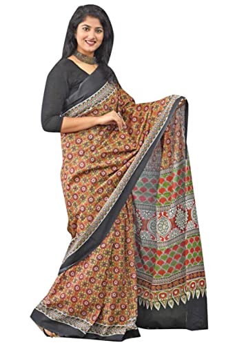 Sari indien femme pur coton imprimé main traditionnel avec chemisier