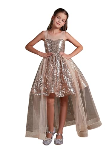 Girls Pageant Prom Formal Sequin Dress Sleeveless Party Birthday Ball Perform Dance Dress for Kids&Teen Girls