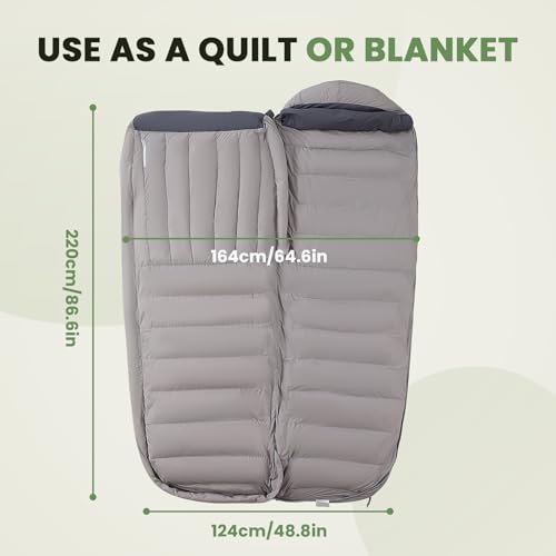 Bolsa de Dormir Mummy Down para Adultos; 0°F 15°F 650 Fill Power para Senderismo, Camping y Mochilero; 4 Estaciones; Ligera (Gris/0°F/Cremallera Derecha/Duck Down) miniatura 5