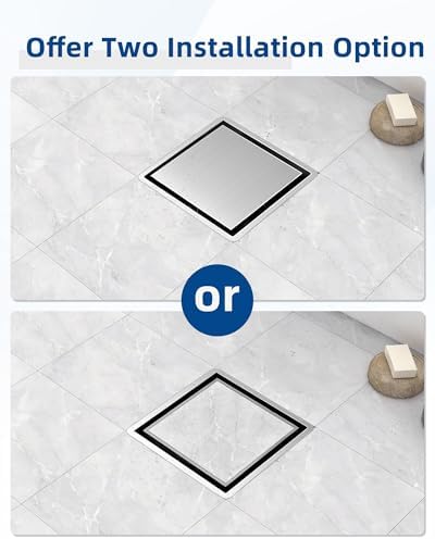 4 Inch Square Shower Drain, 2-in-1 Tiled Shower Drain - 304 Stainless Steel Square Shower Floor Drain for Bathroom, Brushed Nickel Drain Shower with Tile Insert Grate Removable, Hair Strainer