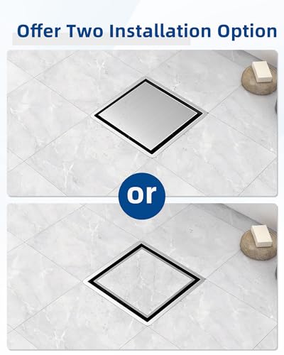 4 Inch Square Shower Drain, 2-in-1 Tiled Shower Drain - 304 Stainless Steel Square Shower Floor Drain for Bathroom, Brushed Nickel Drain Shower with Tile Insert Grate Removable, Hair Strainer