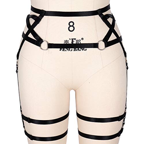 Petmhs Women's Pentagram Harness Garter Belt Punk Leg Waist Straps Lingerie Adjust Thigh Stockings Body Caged Belts (Black) #TOP5