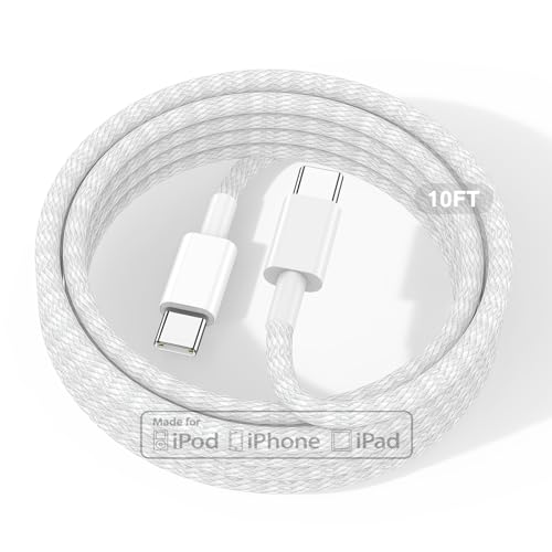 USB C to USB C Cable 10FT for iPhone 15, 60W Type C Charger Fast Charging Cord for iPhone 15 Plus/15 Pro Max/15 Pro/Samsung Galaxy S24 S23 S22, iPad Pro/Air/Mini, Long Braided USBC Android Charger