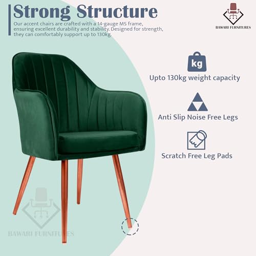 Image of Set of 2 Accent Chair for Living Room | Modern Armchair in Soft Velvet Fabric with Sturdy Legs | Premium Chair for Home Living Room Bedroom Restaurent | (Bronze Legs, Green)