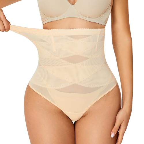 Hioffer High Waisted Tummy Control Shapewear Thong for Women Seamless Slimming Body Shaper Shaping Knickers Underwear （S-3XL）