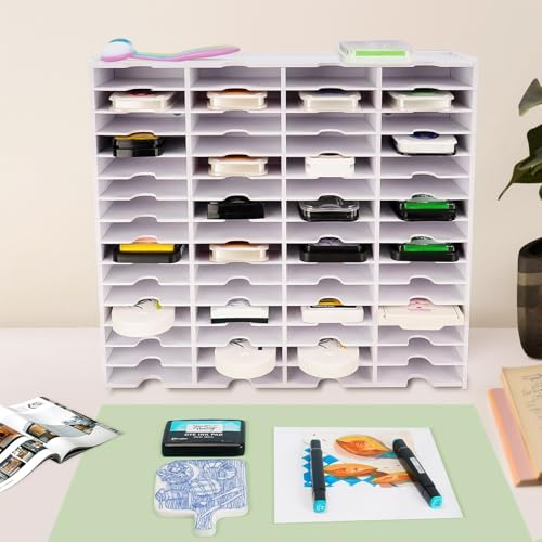 Yrangee 60 Gitter Stempelkissenhalter Ink Pad Tray Organizer Rack Aufbewahrungsbox Für Stempelkissen Aufbewahrungsorganizer Stempelkissen Weißer Stempelkissen Organizerhalter Für Den Schreibtisch
